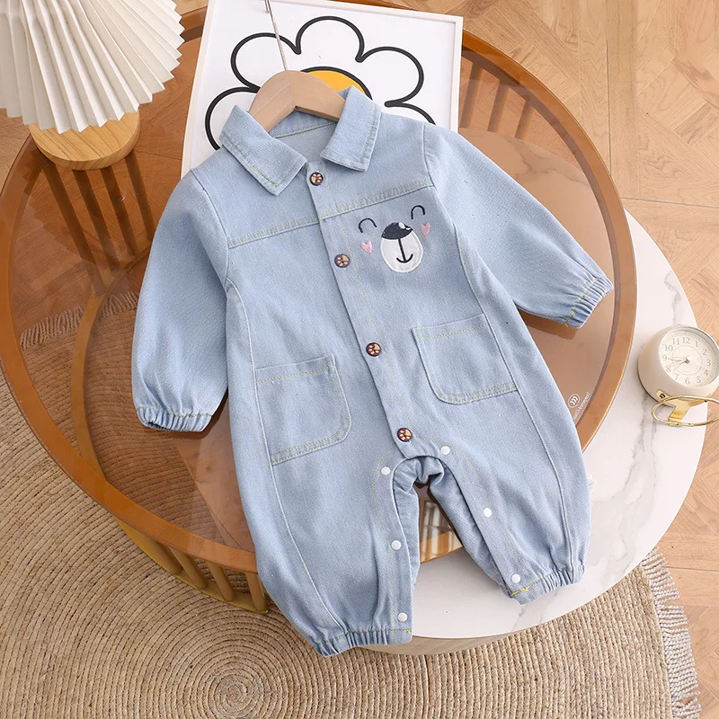 Baby Clothes Spring and Autumn Boys and Girls Romper Cartoon Denim Jumpsuit Newborn Baby Clothes