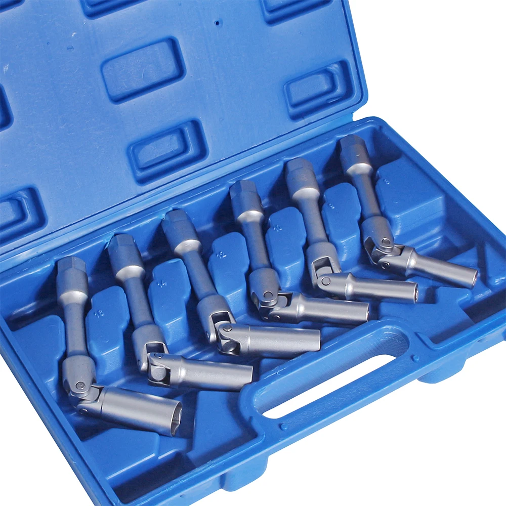 

6PCS 3/8" Dr.Extra Long Glow Plug Socket Set Universal Joint 8-16mm 6 point Glow Plug Removal Tool for removal and replacement