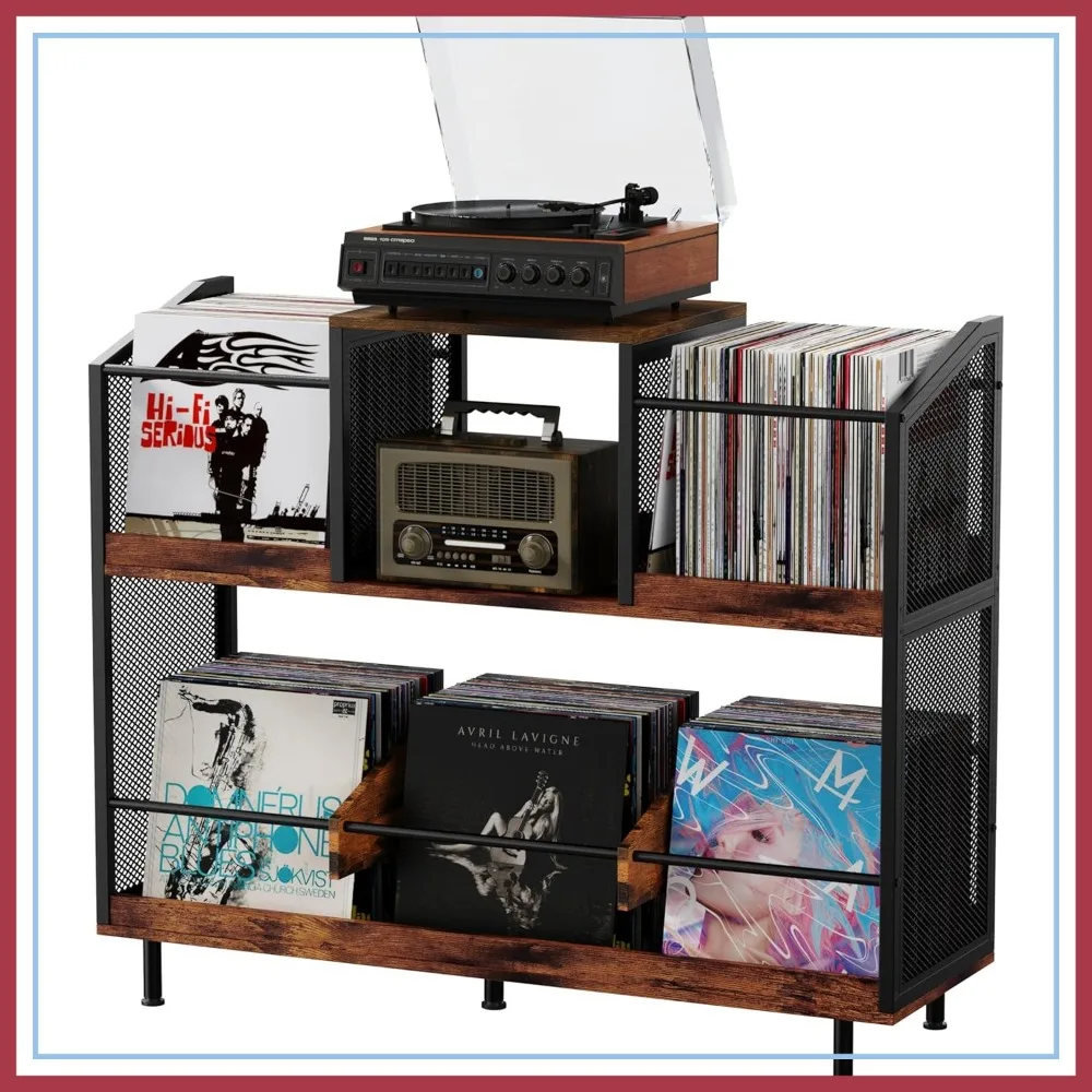 

Industrial Record Player Stand with Vinyl Storage Holds Up to 400 Albums, Vintage Wood Cabinet