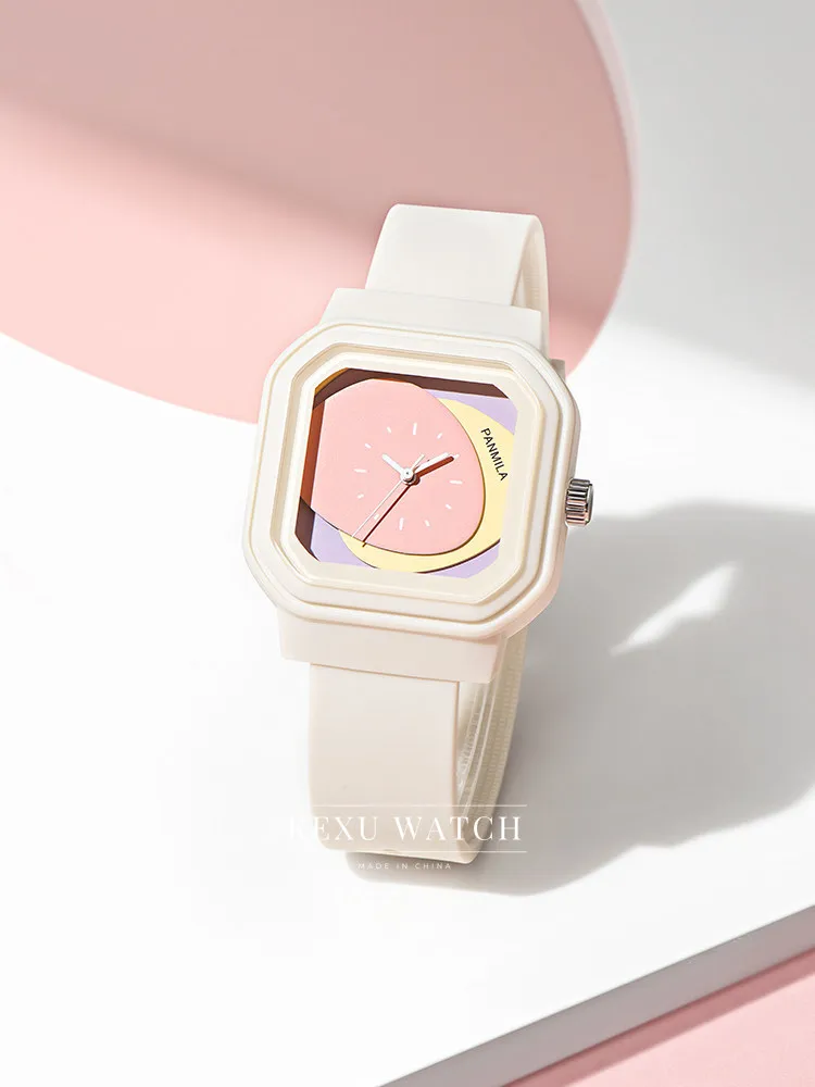 PANMILA watch Silicone Strap Colorblock Geometric Square Dial Women's Watch
