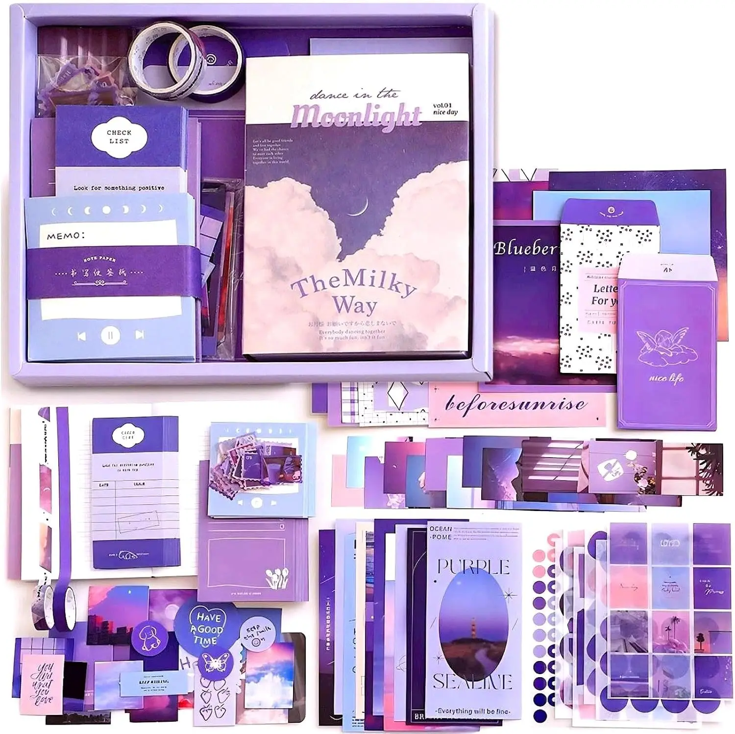 

348 PCS Aesthetic Scrapbook Kit with A6 Grid Notebook, DIY Journaling Set for Teens Women (Moonlight)