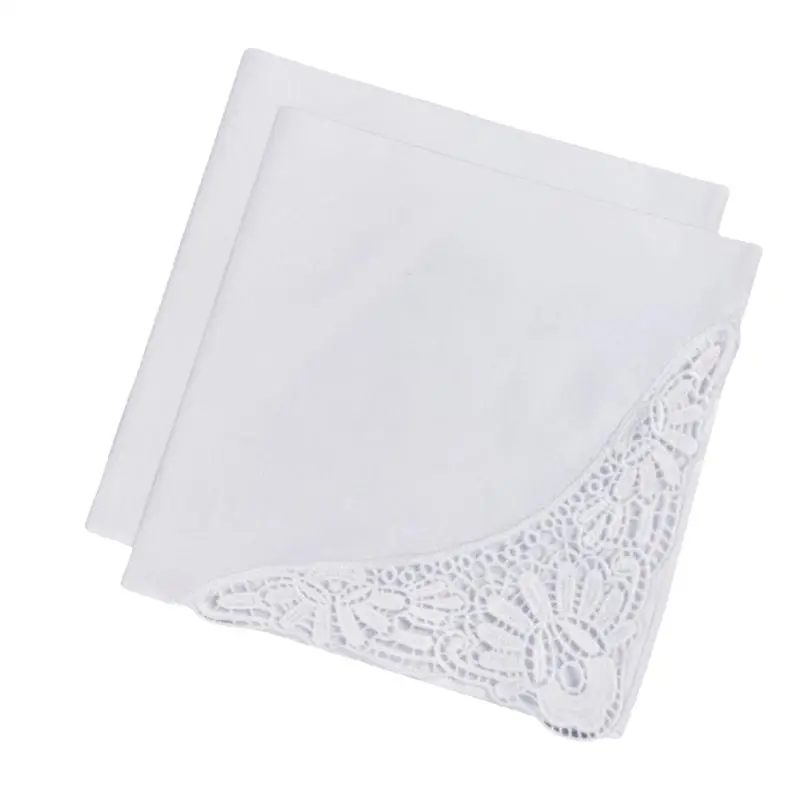 A52E Matching Pair Delicate Lace Embellished Cotton Handkerchiefs Sensitive Skin Safe