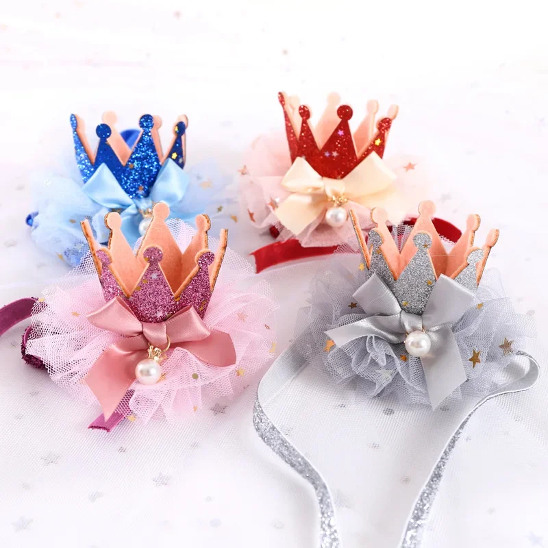 New Pet Birthday Crown Party Lace Hat Cat Dog Rabbit Decoration Sequin Princess Tiara Christmas Gift Hat Puppy Accessories