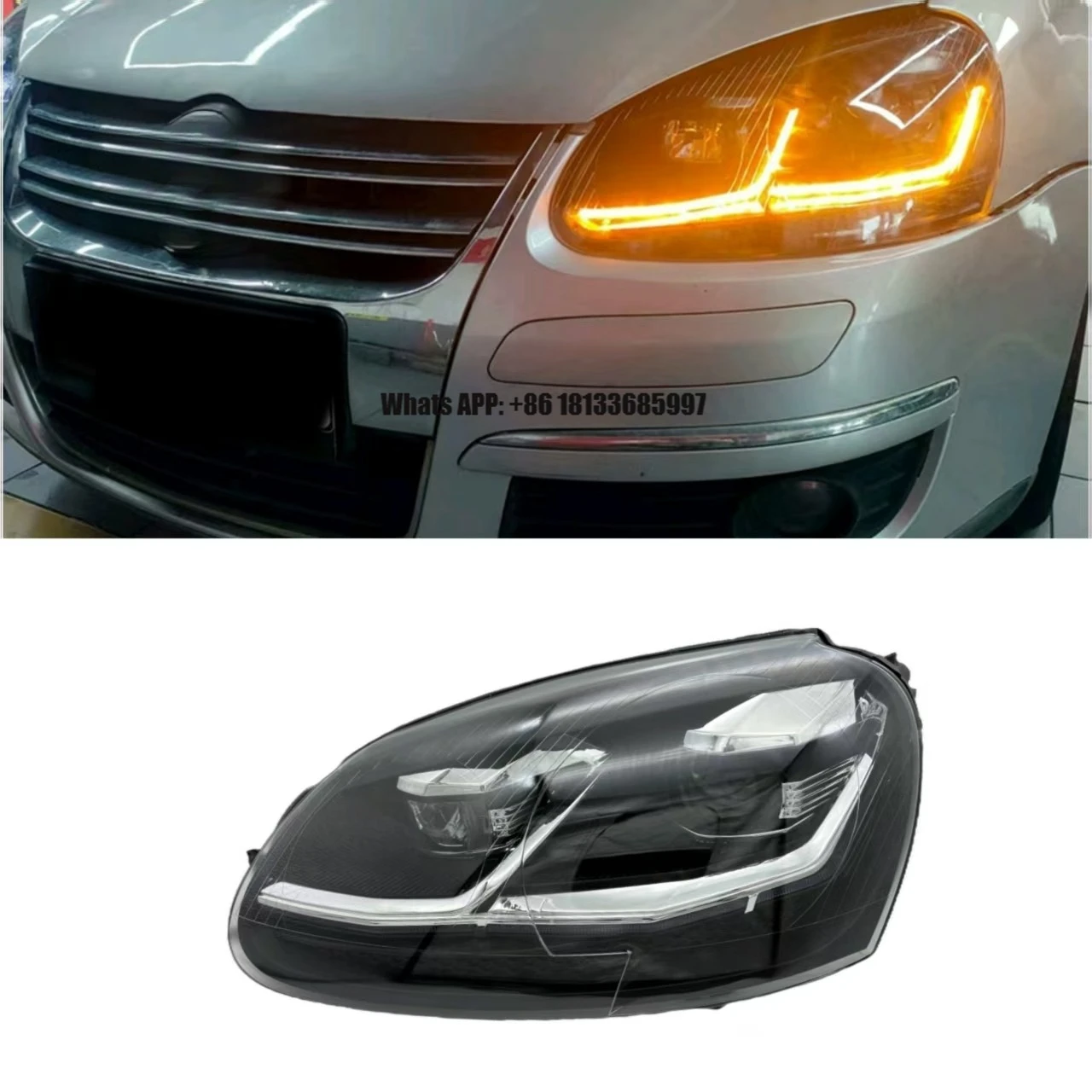 

Фары в сборе, двухцветные светодиодные, 12В, новые, с желтыми «демоническими глазами», для Volkswagen Golf Mk5 2006-2011, модифицированные, 70 Вт, 4000 люмен