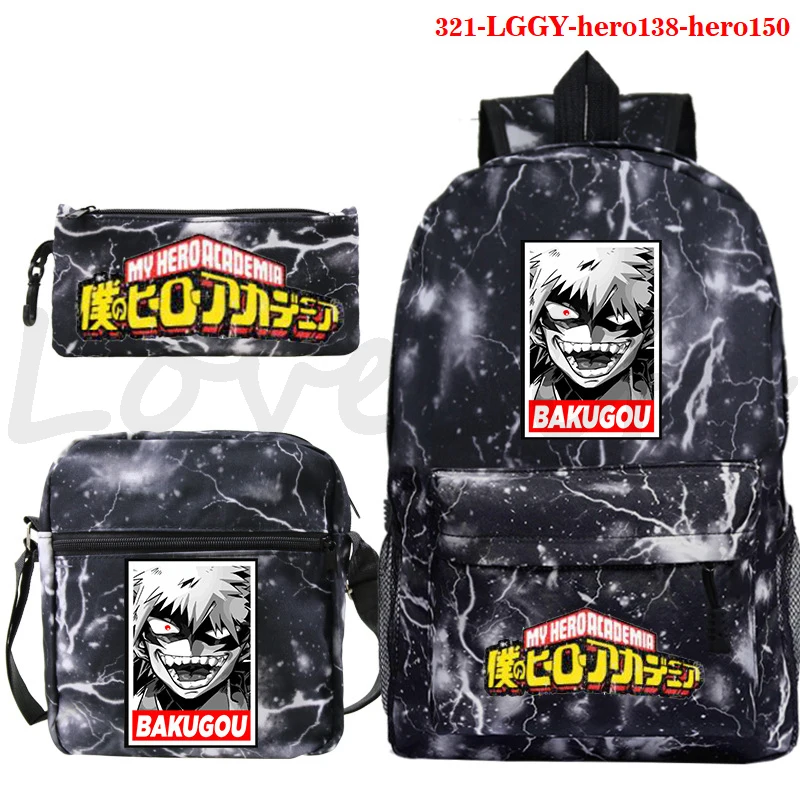 Anime meu herói academia mochila 3 pçs/set estudantes boku nenhum herói academia saco de escola meninos meninas engraçado dos desenhos animados bookbag sacos de viagem