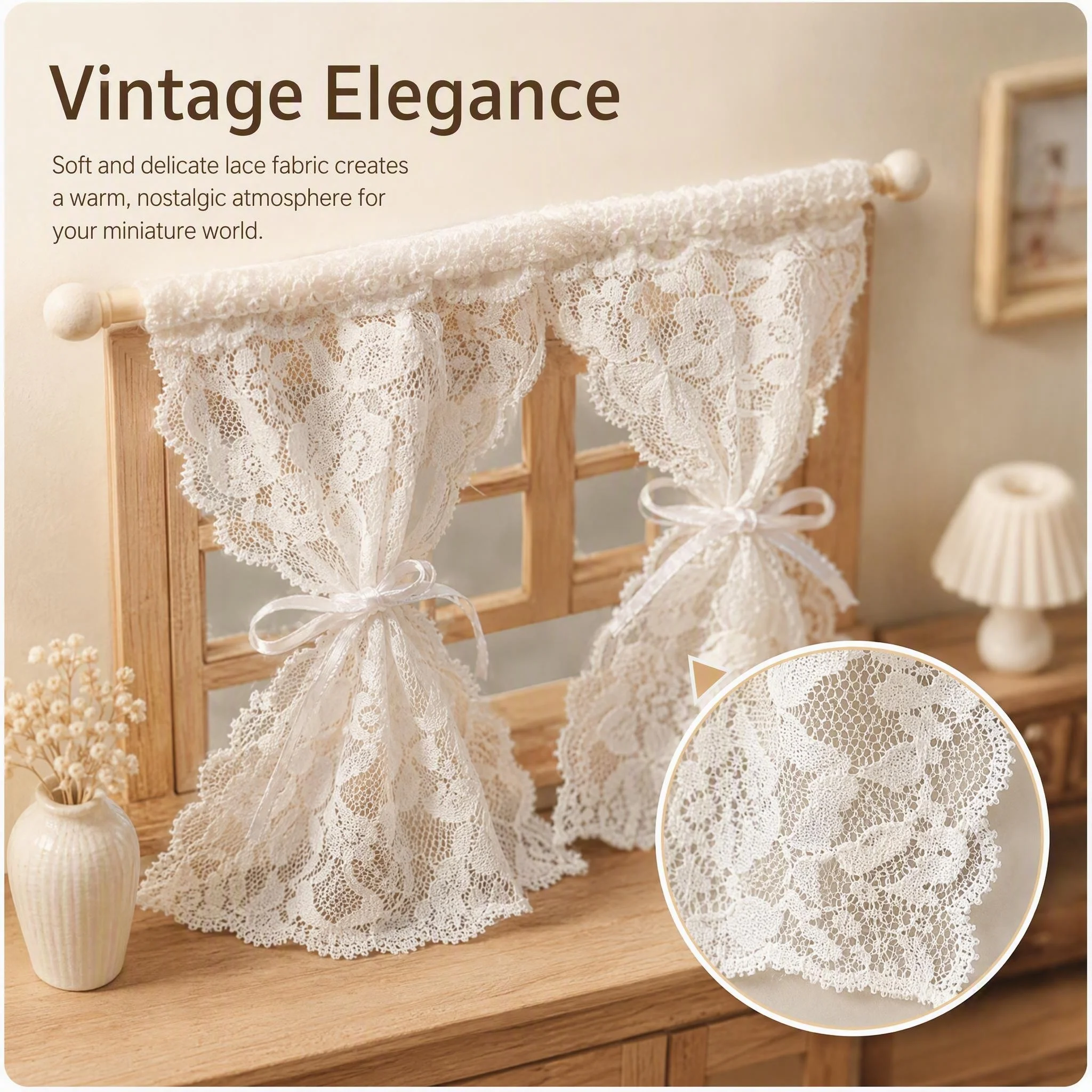 Mini lace curtain DIY material set, 1/12 scale miniature curtain model, suitable for decoration of doll houses