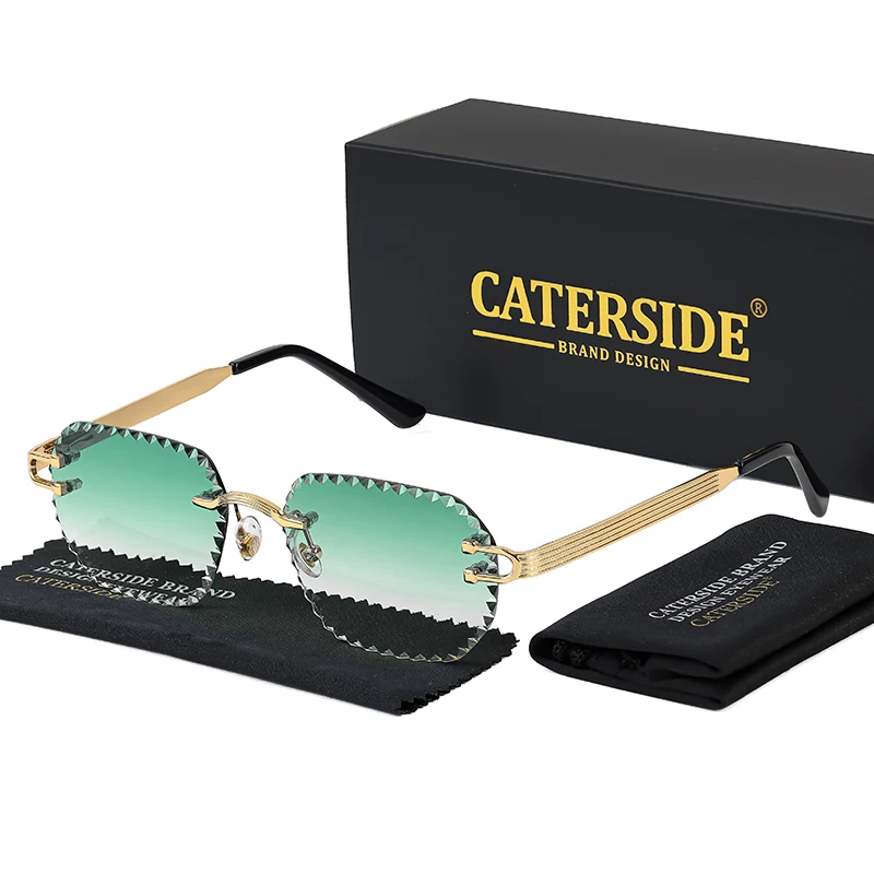 CATERSIDE Neue randlose Sonnenbrille für Herren, quadratisch, modisch, mit geschliffenen Gläsern, Markendesign, Sonnenbrille für Damen, Party, Festival, Brillengeschenk – Detail 7