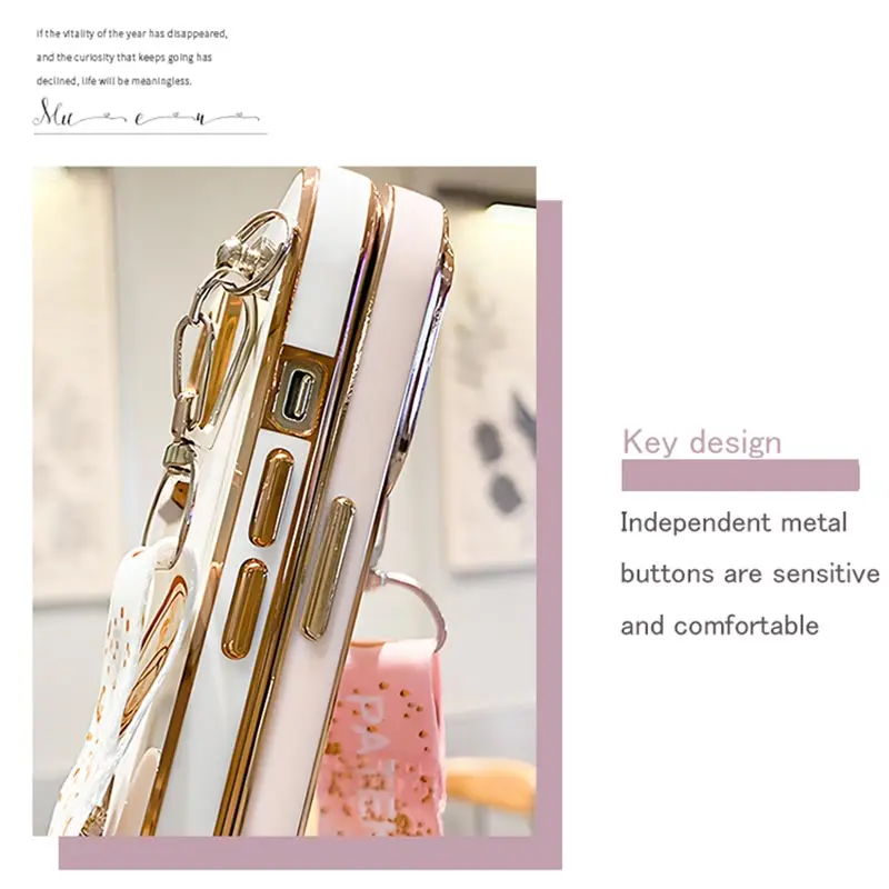 Rabbit Holder Lanyard Phone Case For iPhone 14 15 13 12 11 Pro Max 13Pro 12Pro X XR Xs Max 6 7 8 Plus 15Pro Stand Strap Cover