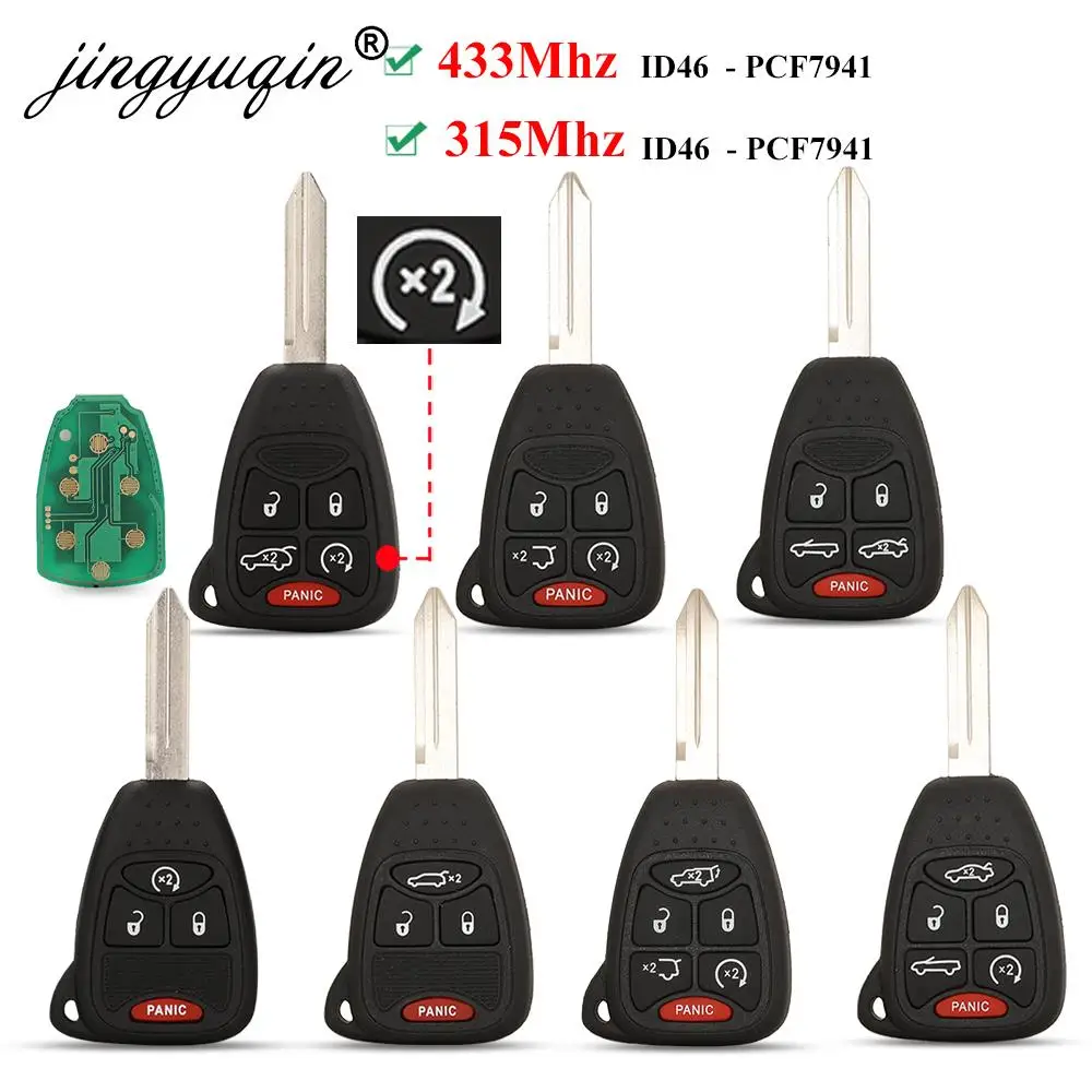 jingyuqin Remote Car key 315/433Mhz ID46 for Chrysler/JEEP/DODGE 300 200 Aspen Sebring Commander CE0888 OHT692713AA OHT692427AA