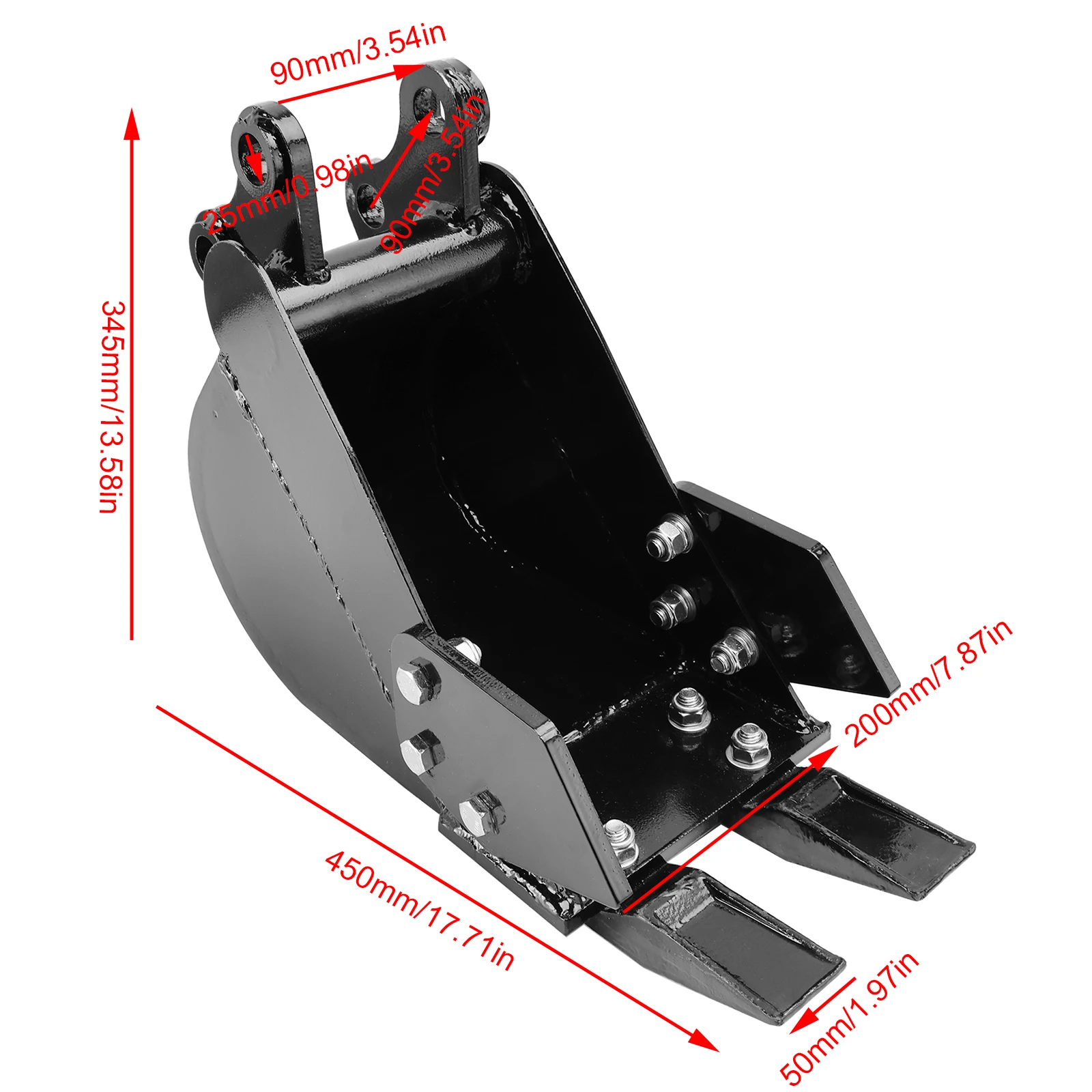 Areyourshop Mini Excavator Attachment Narrow Rock Bucket 200mm Trenching Buckets 2-Teeth