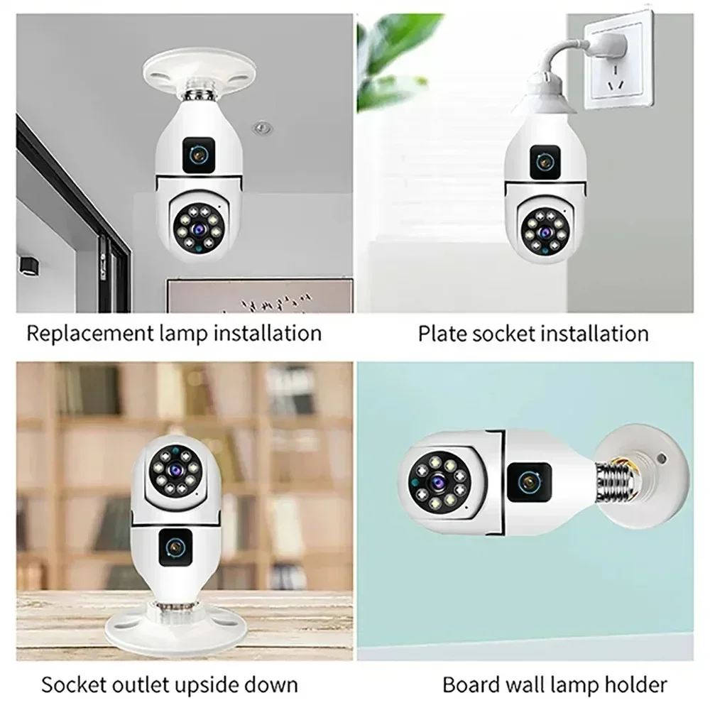 E27 Bulb Wifi Surveillance Camera 8MP Smart Home Dual Lens Camera Support Two-way Audio Color Night Vision Video CCTV Security
