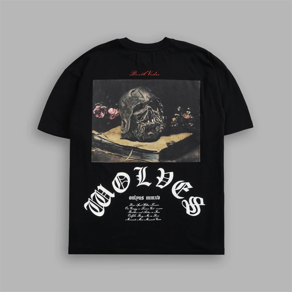 

DARC WOLVES ASHES OF THE DARK LORD "PREMIUM" OVERSIZED TEE IN BLACK Cotton T-Shirts Popular Tshirt for Men Y2K Casual Streetwear