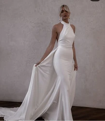 Vestido De novia De sirena con cuello Halter, satén, Espalda descubierta, sin mangas, sencillo, personalizado a las medidas, encantador, 2024