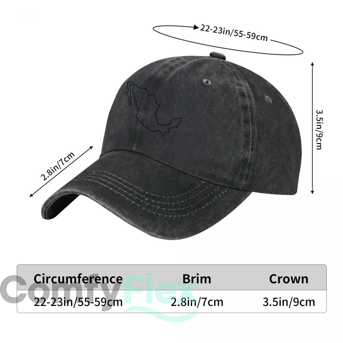 Mexico Map Outline Minimalist Doodle Art Baseball Cap Men Women Distressed Washed Sun Cap Outdoor Workouts Hat