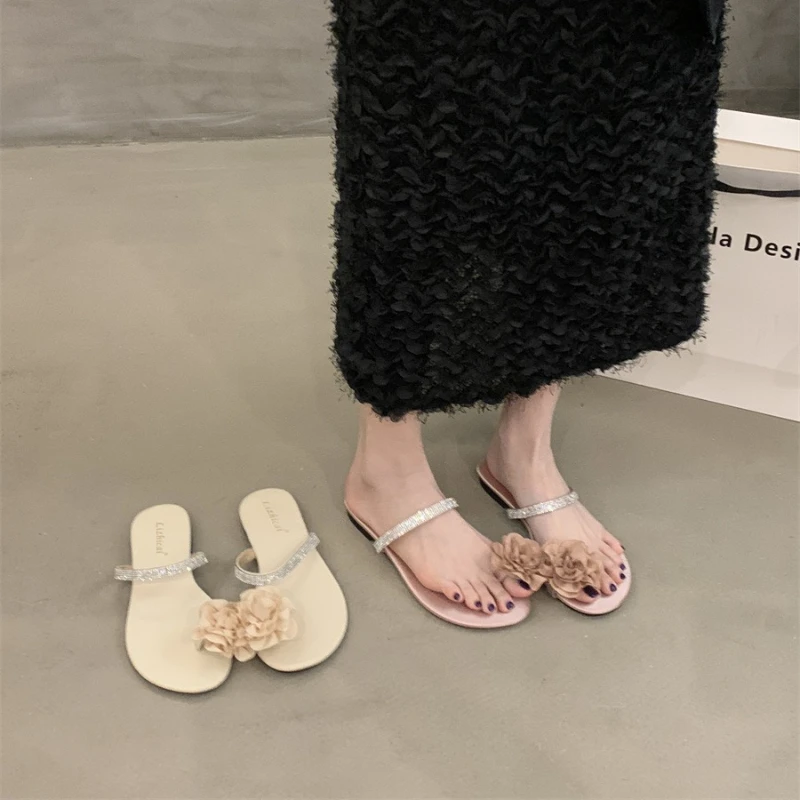 

Лето 2023, новые женские тапочки на плоской подошве с цветочным принтом, роскошные модные женские сандалии, повседневные удобные шлепанцы на плоской подошве, женская обувь