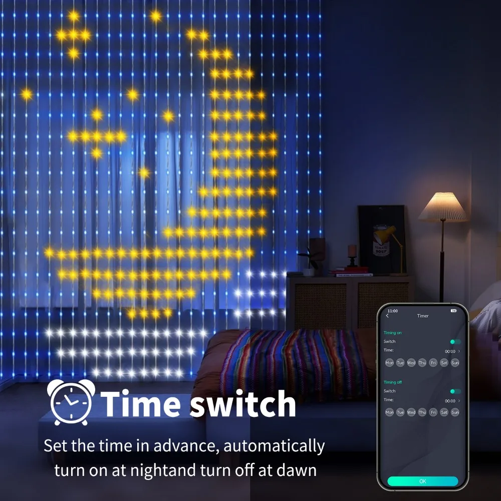 أضواء الستار الذكية DIY اللون تغيير الجنية سلسلة أضواء مزامنة الموسيقى للداخلية في الهواء الطلق فناء حديقة عيد الميلاد الديكور
