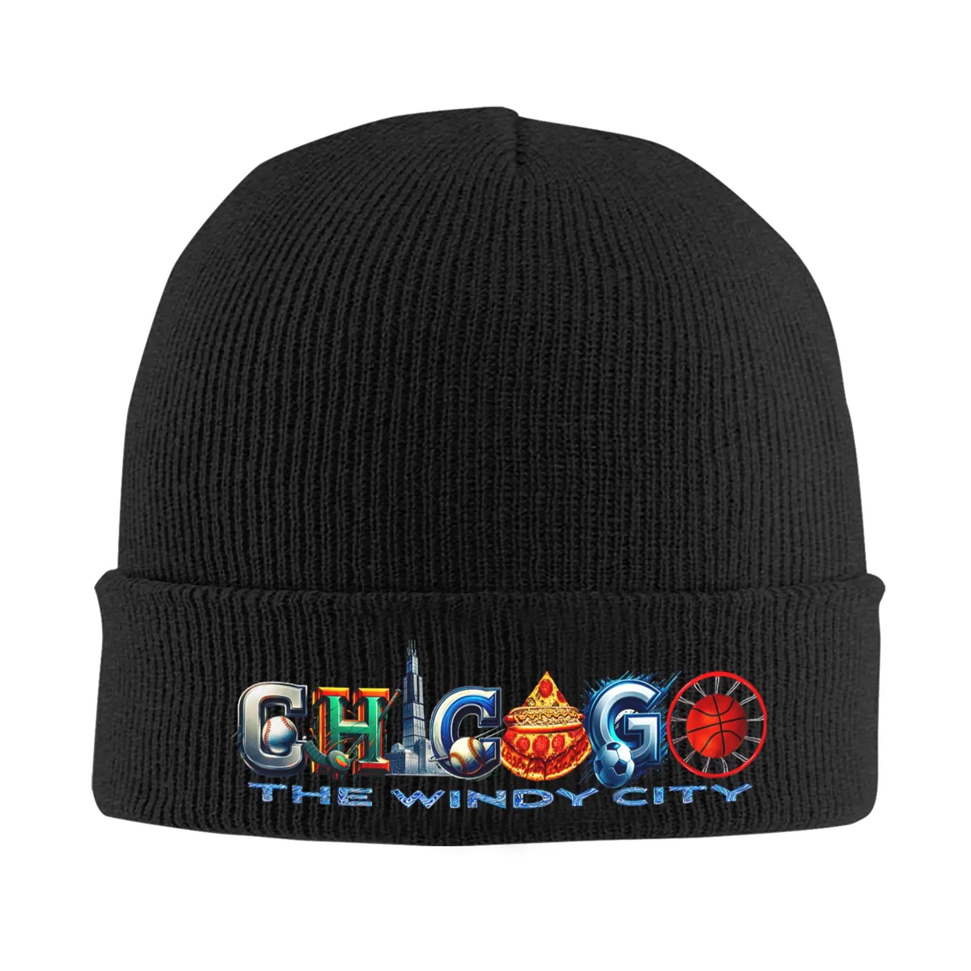 Chicago Windy City Funny Sporting Team Knit Hat Beanie Winter Hat Warm Unisex Casual Illinois Caps for Men Women Birthday Gift