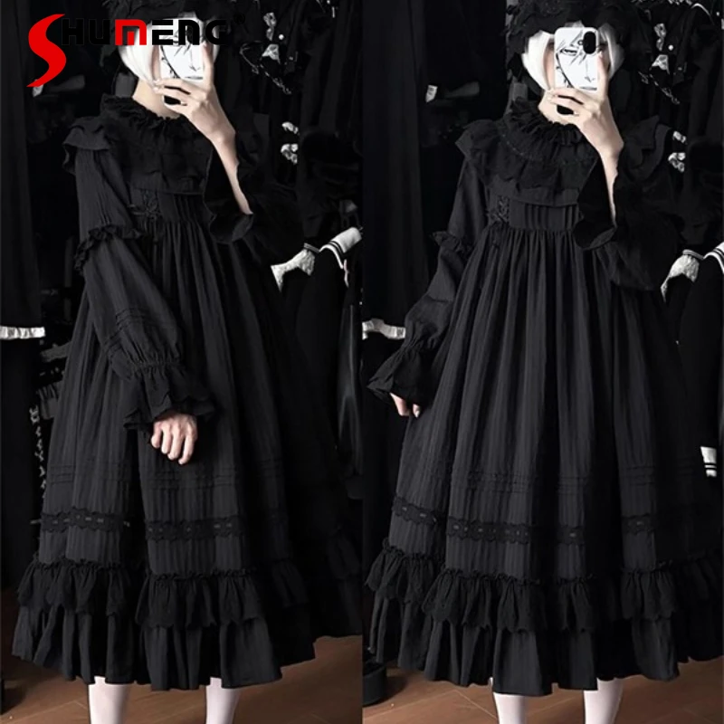 

Gothic Dark Style Elegant Doll Feel Light Lolita Dress Daily Wear Long Sleeves Dress Autumn New Mid-calf Vestidos For Ladies