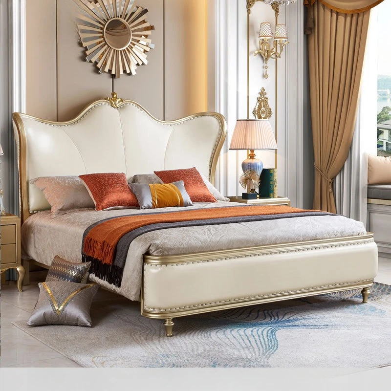 미국식 라이트 럭셔리 원목 침대 고급 유럽풍 더블 프린세스 제인 오우 가죽 웨딩 침대 침실 가구