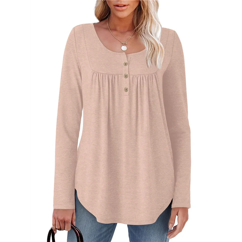 

НОВИНКА-Женские рубашки с длинным рукавом, осенние наряды, повседневные туники с круглым вырезом, топы, модные блузки, модная одежда