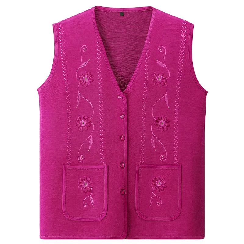 Grandma Waistcoat Vintage Spring Autumn Knit Cardigan Top New Women's Vest Buttons Middle Aged Mother Sweater Jacket XL-4XL