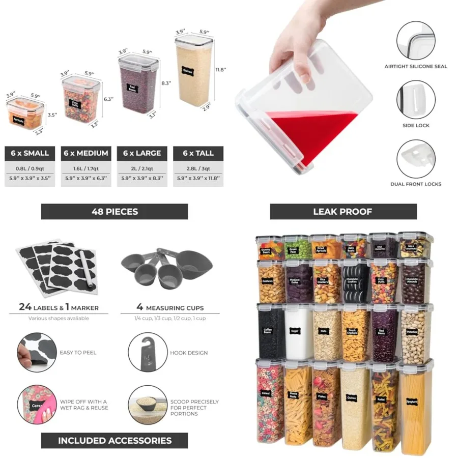 

Kitchen Storage Containers with Lids, 48 PCS Airtight Food Storage Containers, Plastic Kitchen Containers, Pantry Containers fo