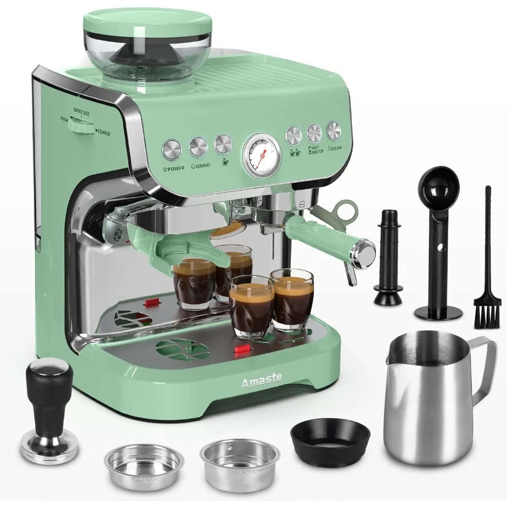 Espresso Machine with Grinder, 15 Bar Espresso Machine with Steam Wand for Latte and Cappuccino, 68Oz Water Tank