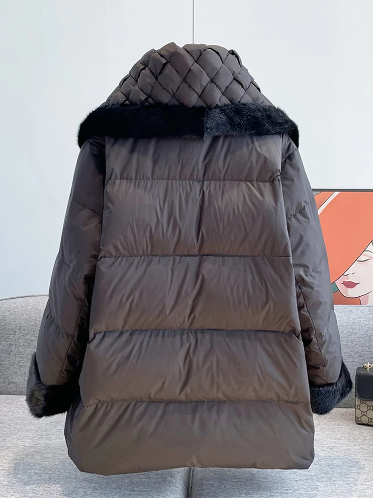 

Stitching 2023 New Winter Women Puffer Jacket 90% White Duck Down Coat Female Bread Short Loose Thick Warm Snow Parka