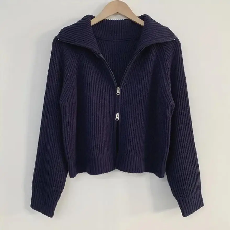 Elegancki, luźny, uniwersalny kardigan z dzianiny na jesień i zimę, z podwójnym zamkiem błyskawicznym, swobodny, uniwersalny, cienki, dzianinowy, otwarty kardigan damski, modny, prosty...