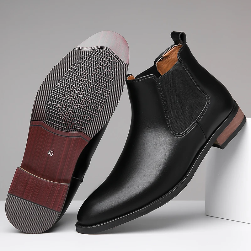 New Suede Leather Pointed Men's Casual Ankle Boot Business Fashion Male Winter New Style Comfortable Chelsea Leather Shoes