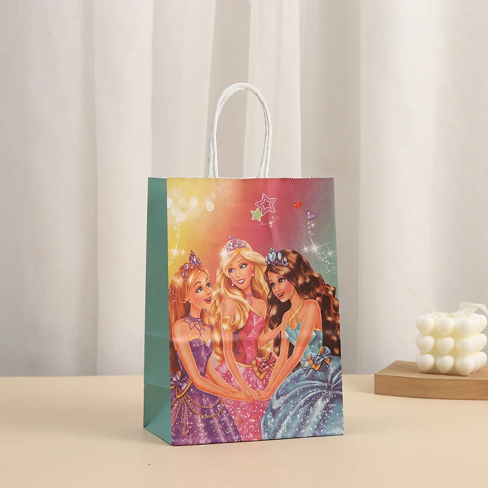 Barbie Pink Girls Goodie Treat Candy Gift Paper Bag for Princess Bachelorette Birthday Party Decoration Candy Snack Bags Gifts