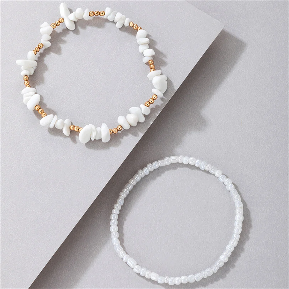 Fashion Beach White Stone Gold Bead Artificial Pearl Feet Chain Anklet For Women Female Vintage Sexy Adjustable Jewelry