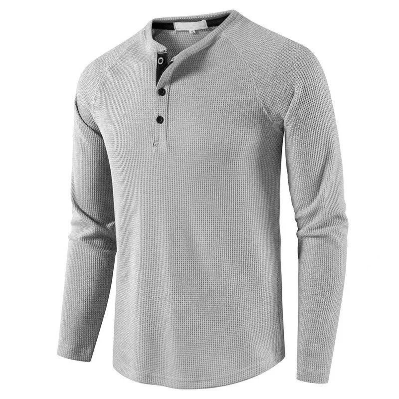 Autumn Men's Pullover Button Checkered Men's Long Sleeved T-shirt Men's Soft and Warm Casual Versatile Men's Clothing image 6