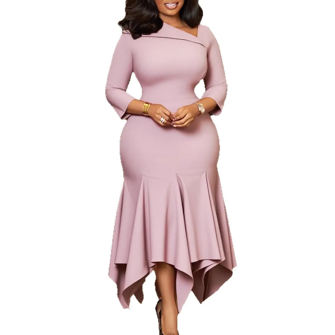 

Осеннее элегантное африканское женское платье миди из полиэстера с рукавом 3/4, v-образным вырезом и высокой талией, африканские платья Dashiki для женщин, S-3XL