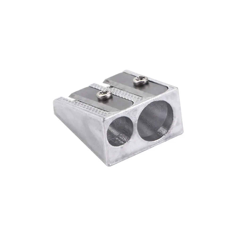 Children Gifts Bevelled Two Hole Metal Silver Double Hole Pencil Sharpener Pens Cutter Tool Pencil Sharpener Office Sharpener