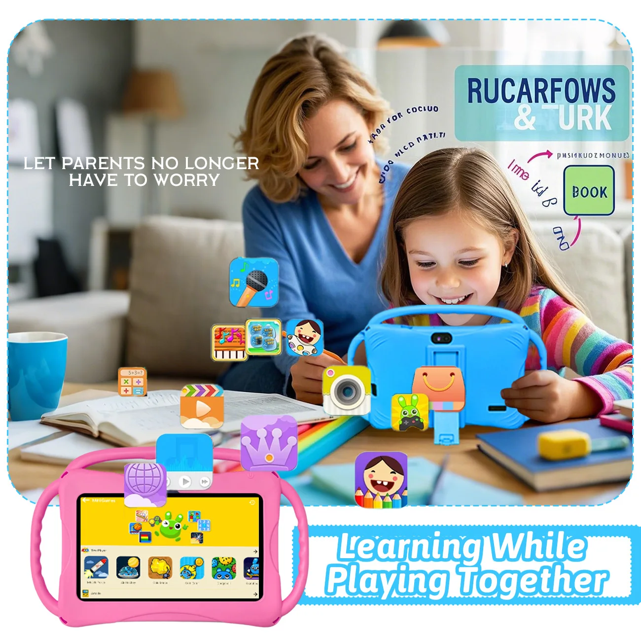 Tablet per bambini 7 '' Tablet Android 32GB Bambino con custodia WiFi Bluetooth Doppia fotocamera Giocattoli educativi per l'apprendimento Regali per bambini