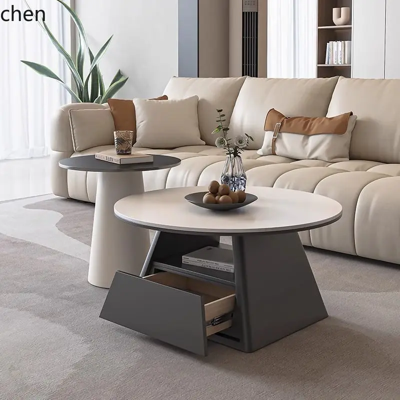 YFY  Size Round Coffee Table Small Apartment Rock Plate Living Room Home Light Luxury Modern High-end Simple Combination