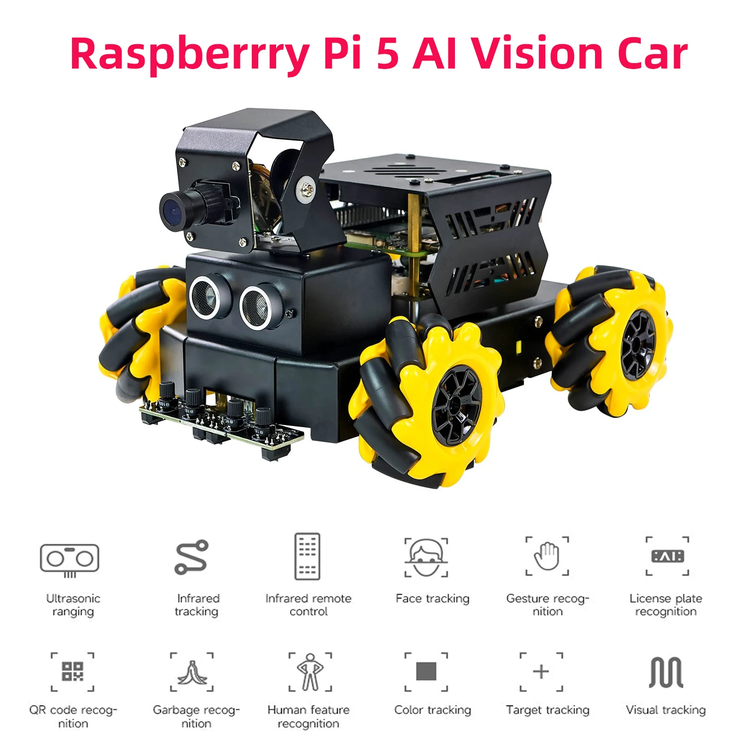 Raspbot V2 AI Vision Robot Car Kit with Camera Mecanum Wheel Toy Educational DIY Python Programming for Raspberry Pi 5