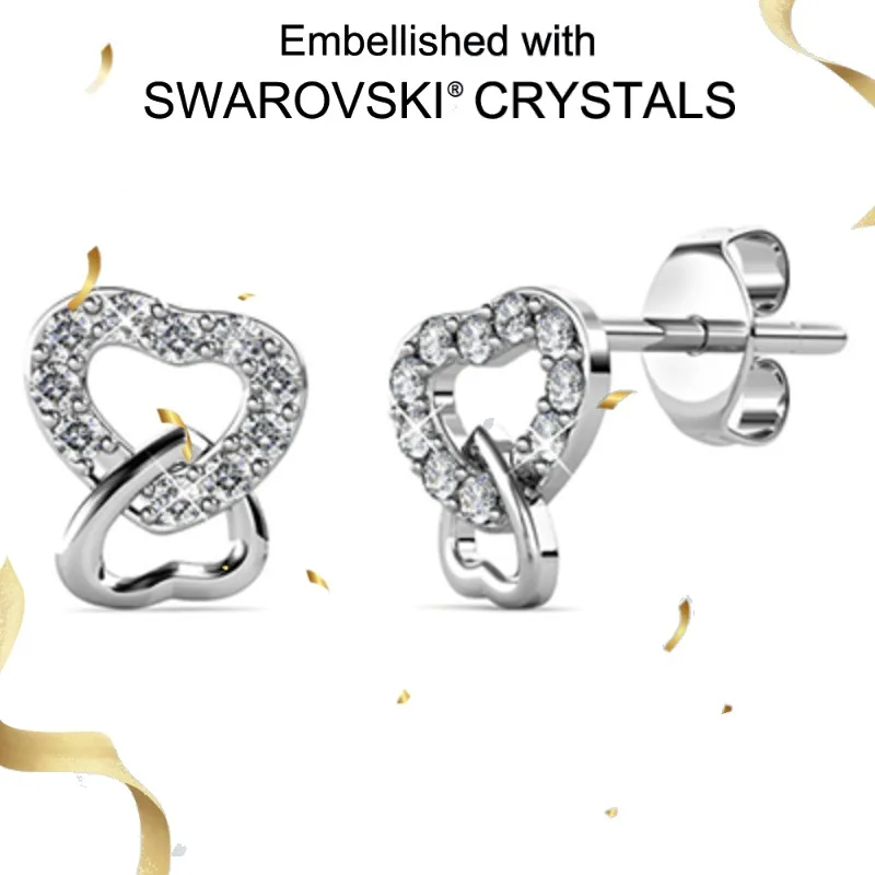 

Женские ювелирные изделия Daisini из стерлингового серебра 925 пробы, серьги-гвоздики с двойным сердцем, украшенные кристаллами премиум-класса от Swarovski