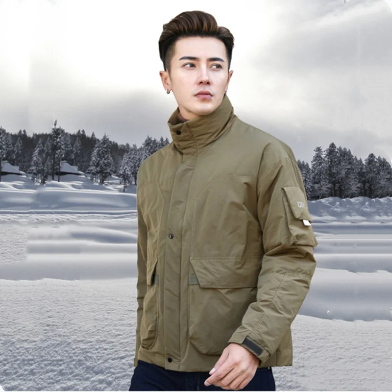 

Down Jacket Short Men's Winter Warm Collar Work Clothes Medium Long Youth Parka Fashion Coat Light Thin Outdoor Tooling Tops