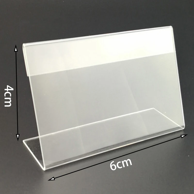 25PCS Tag Stand 6*4cm Acrylic Transparent L-Shaped Price Tag Stand Mini Display Holder Card Label Racks Household Decorations