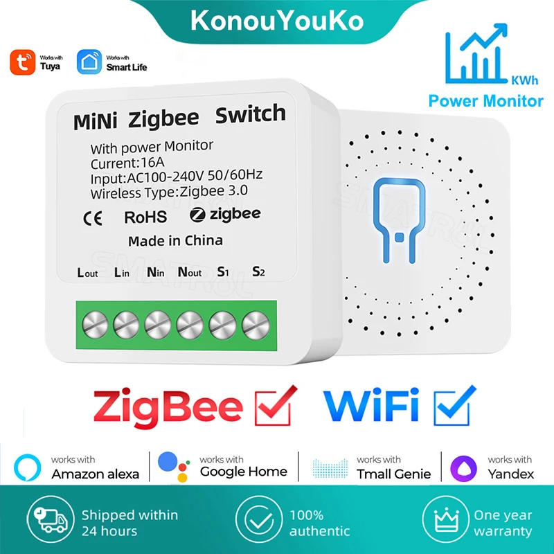 

Power Monitor Tuya ZigBee Smart Switch 16A WiFi DIY Module Timer Relay Automation Work with Alexa Google Yandex Alice Smart Life