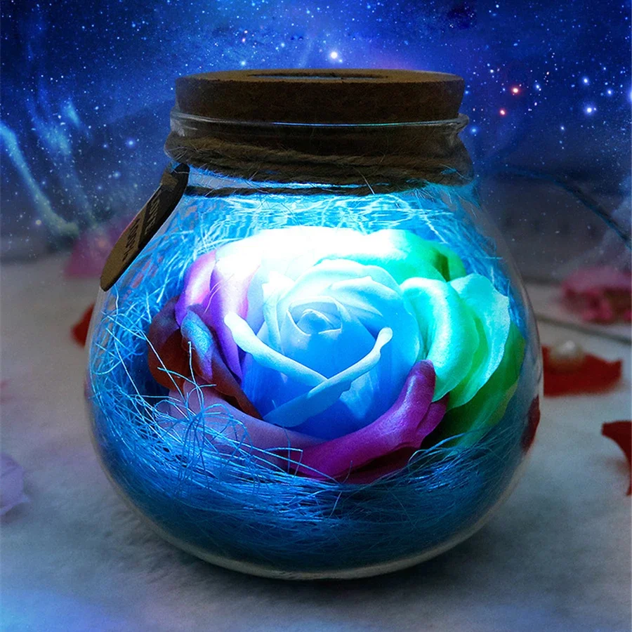 

LED Romantic Rose Flower Remote light Bottle Dimmer Lamp Night Light Flower Bottle Creative Gift For Girl Home decoration