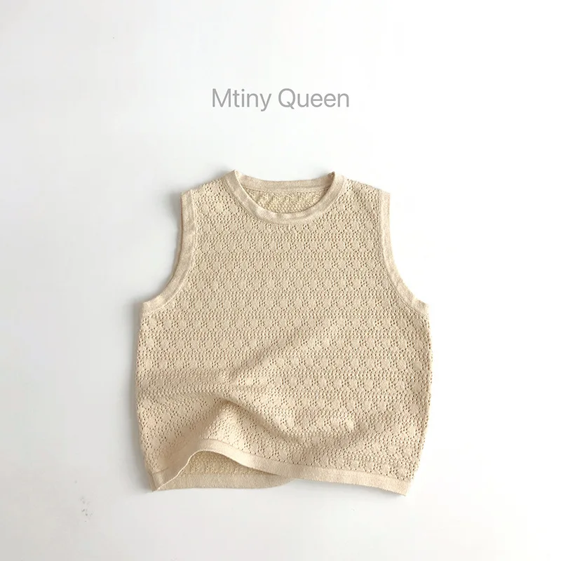 2025 Summer New Children Sleeveless Knitted Vest Baby Boy Girl Hollow Out Casual Sweater Coat Kids Toddler Soft Breathable Tops