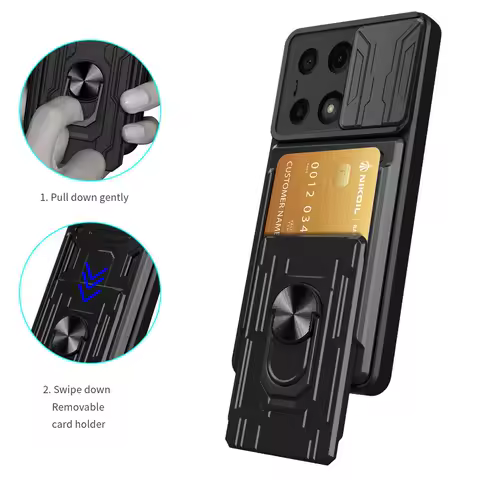 Card slot Camera protect case for POCO M6 X6 Pro F5 Pro X5 M5 X4 GT F4 X4 Pro M4 F3 X3 NFC Armor Hybrid Ring Back Cover