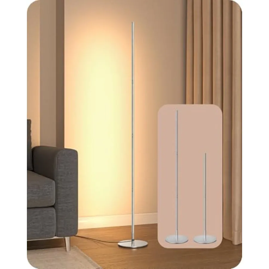 LED Corner Floor Lamp, Minimalist Dimmable Mood Light, Adjustable Height, 57.5