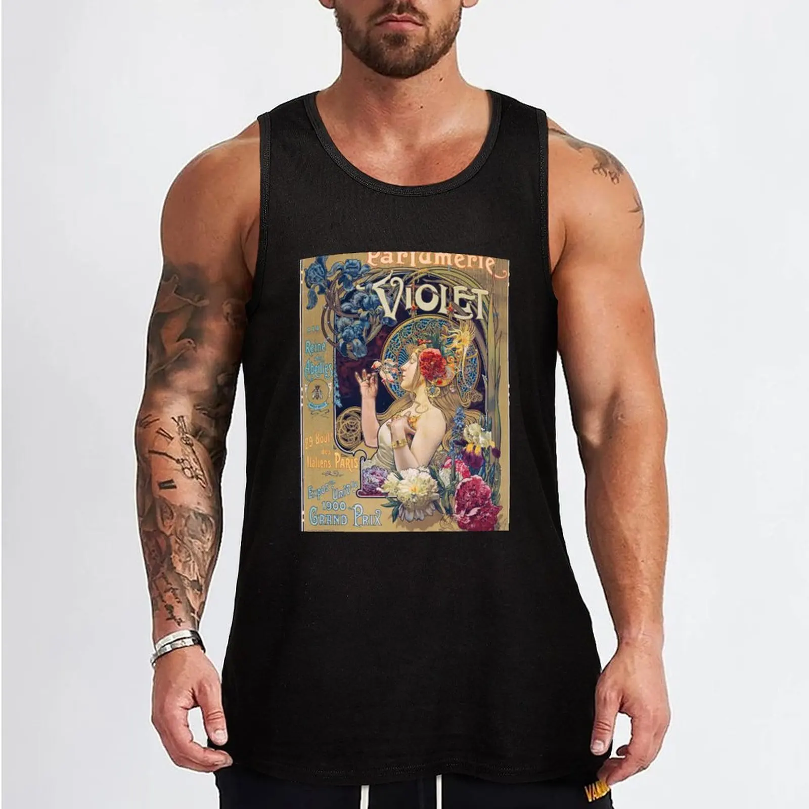 Art nouveau style vintage poster. Tank Top training weight vest bodybuilding t shirt gym clothes for man Male clothes