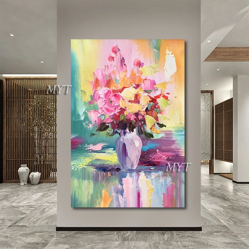 

New Arrival Color Thick Texture Abstract Flower Vase Oil Painting Hand-painted Wall Art Home Decoration Dropshipping Frameless