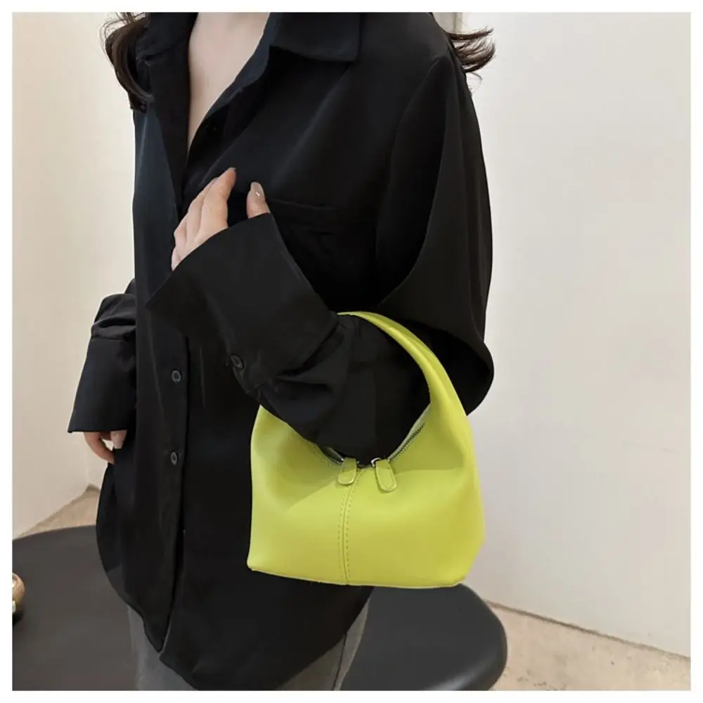 Portable Pu Pu Leather Handbag Candy Color Small Bag Underarm Bag Fashionable Purse Crescent Bag Girls