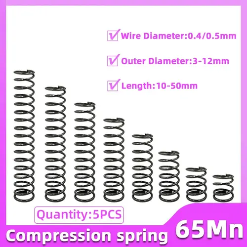 압축 용수철 와이어 직경 0.4 0.5mm 리턴 용수철 스틸 압력 스프링 도구, OD 3mm-12mm 길이 10mm-50mm, 5 개